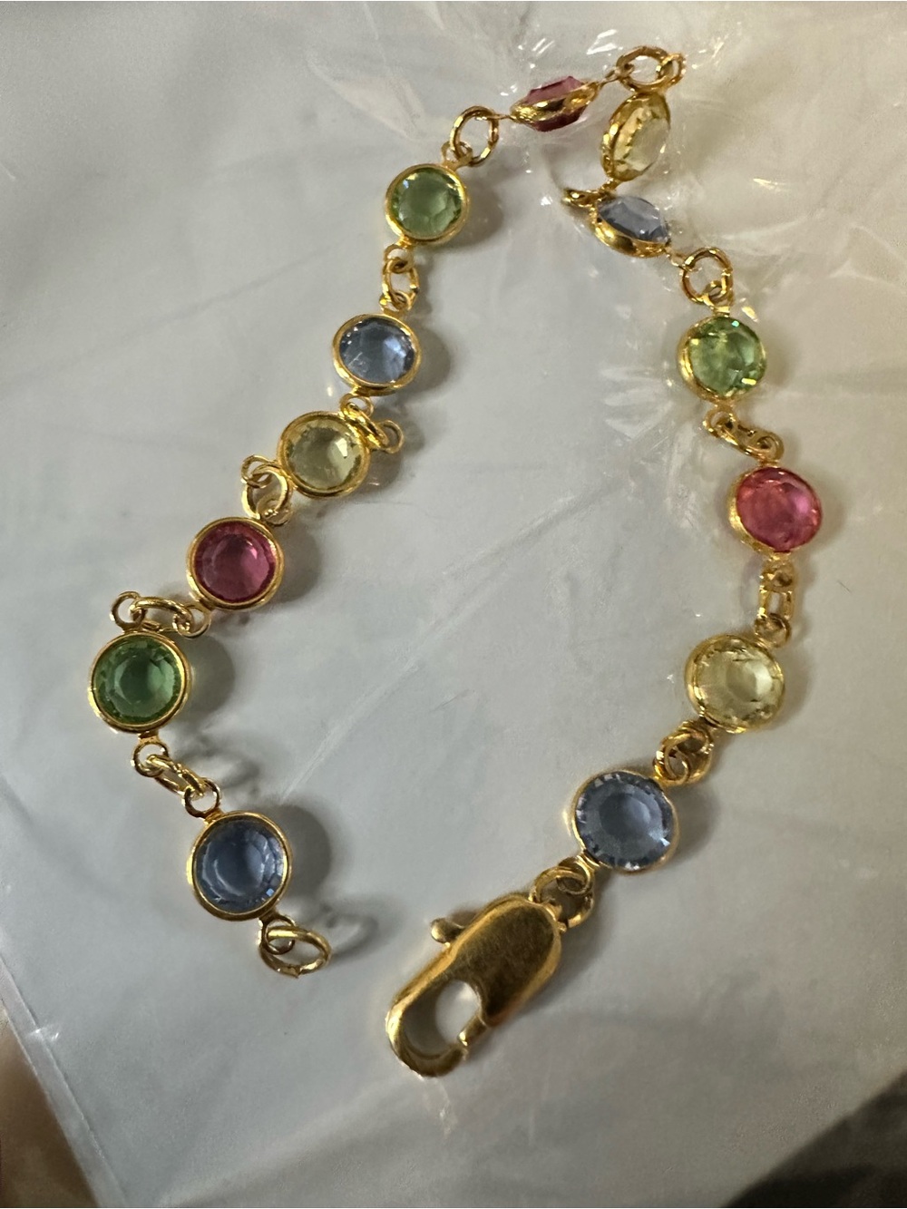 Source Unknown Gold-Tone Multicolor Crystal Link Bracelet